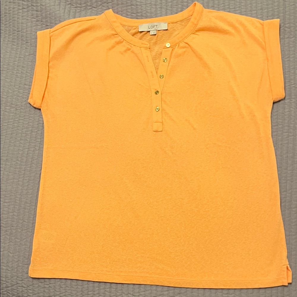 LOFT Dolman Sleeve Henley Tee in Melon with Gold Buttons